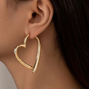 Gold Heart-Shaped Hoop Earrings